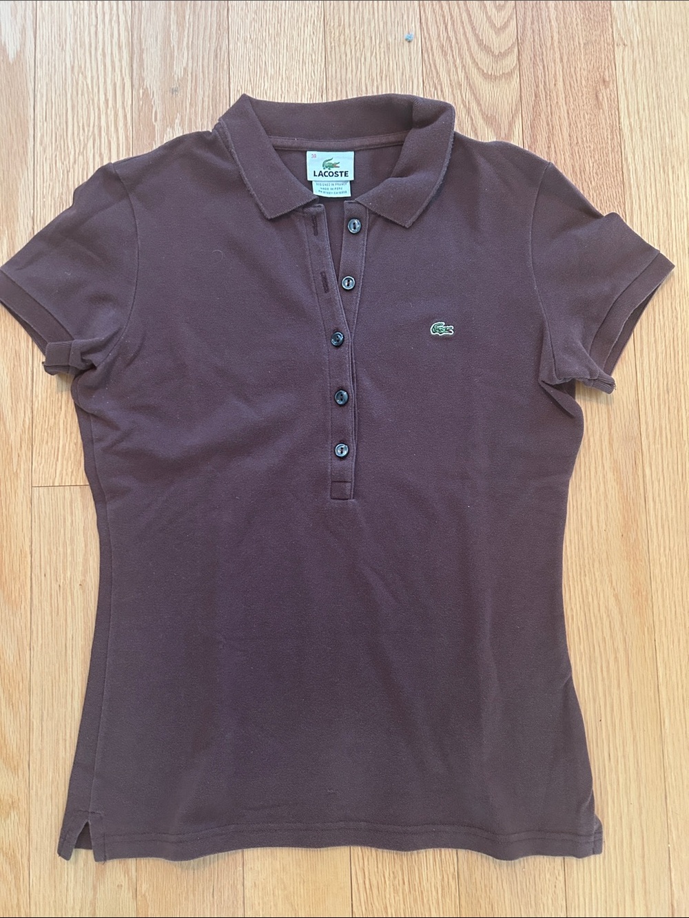 Lacoste Women's Brown Short-Sleeve Button-Down Polo